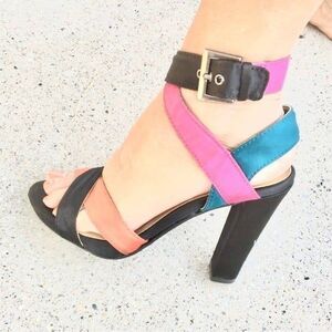 Nicole Miller Multi-color Strapy Satin 4.5" Heels Size 6